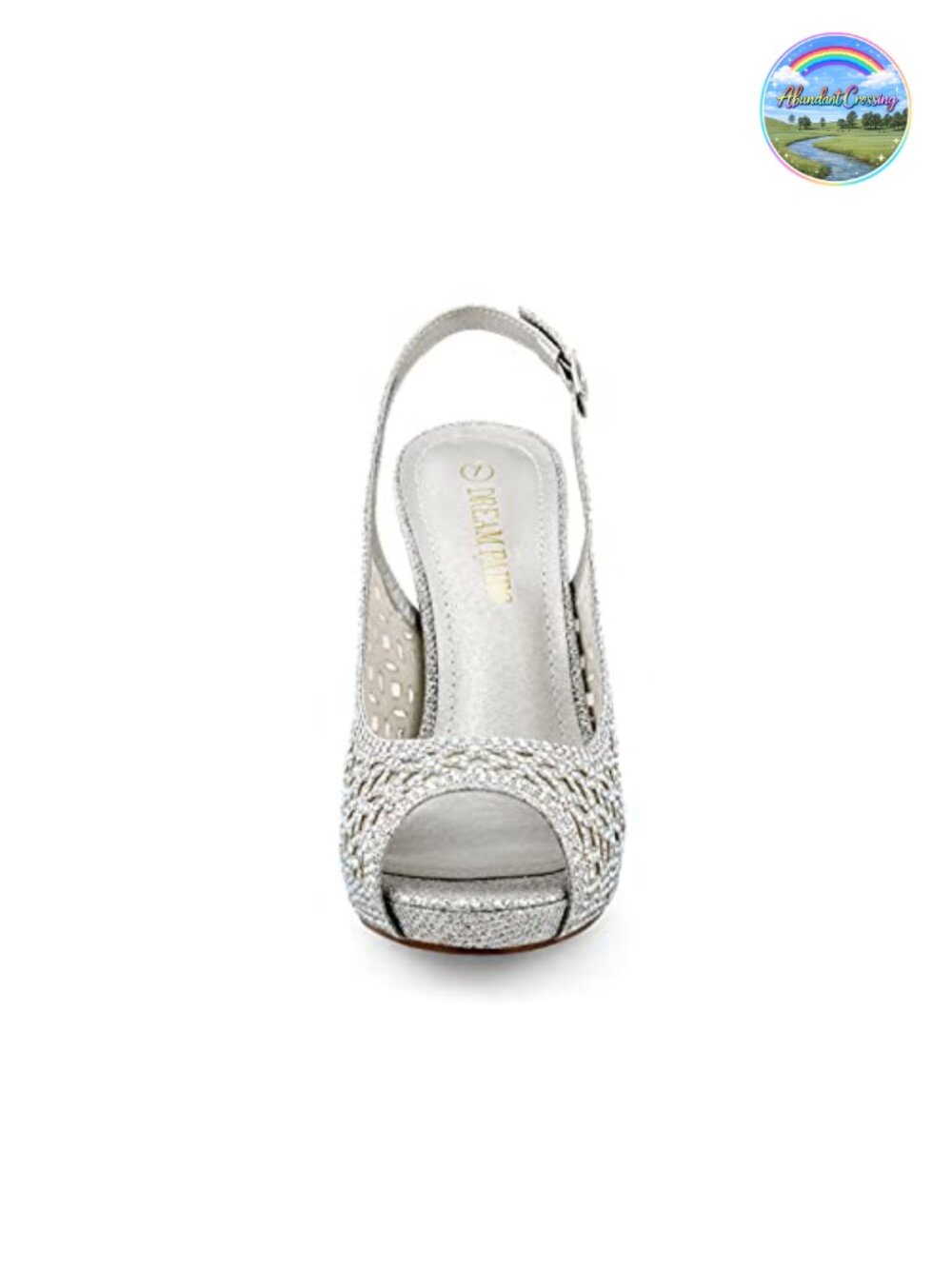Platform Peep Toe Slingback Heels with Rhinestone Mesh - Picture 3 of 6